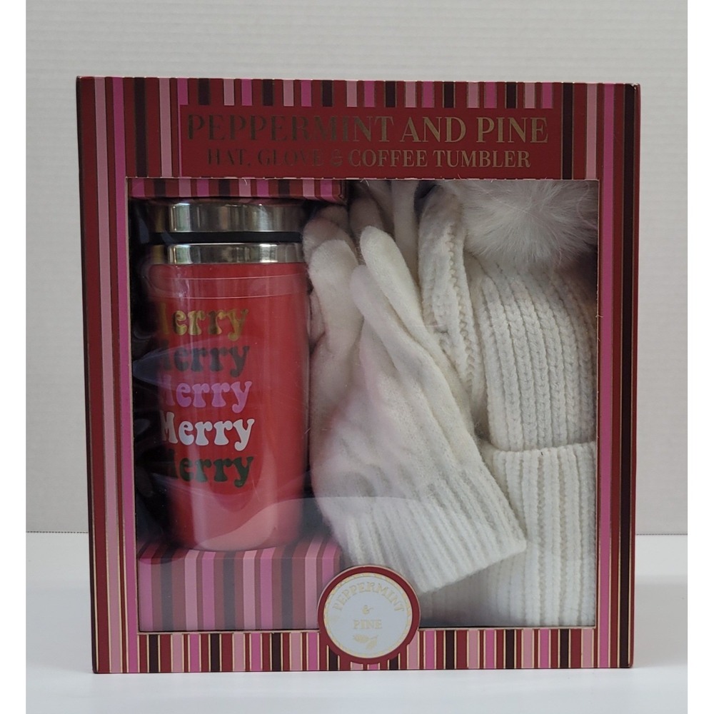 Peppermint and Pine Tumbler/Hat/Glove Gift Set  NIB‎